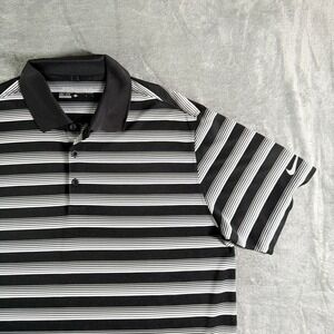 Nike Dri Fit Golf Polo Shirt Black White Stripe Short Sleeve Mens L